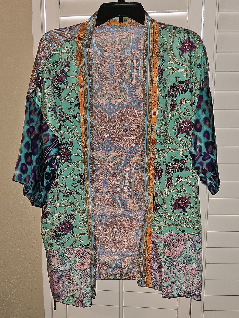 Mint Floral & Leopard Satin Kimono